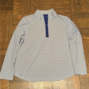 Chico’s Blue White Striped Henley Pullover Shirt Snaps Size 2 Large